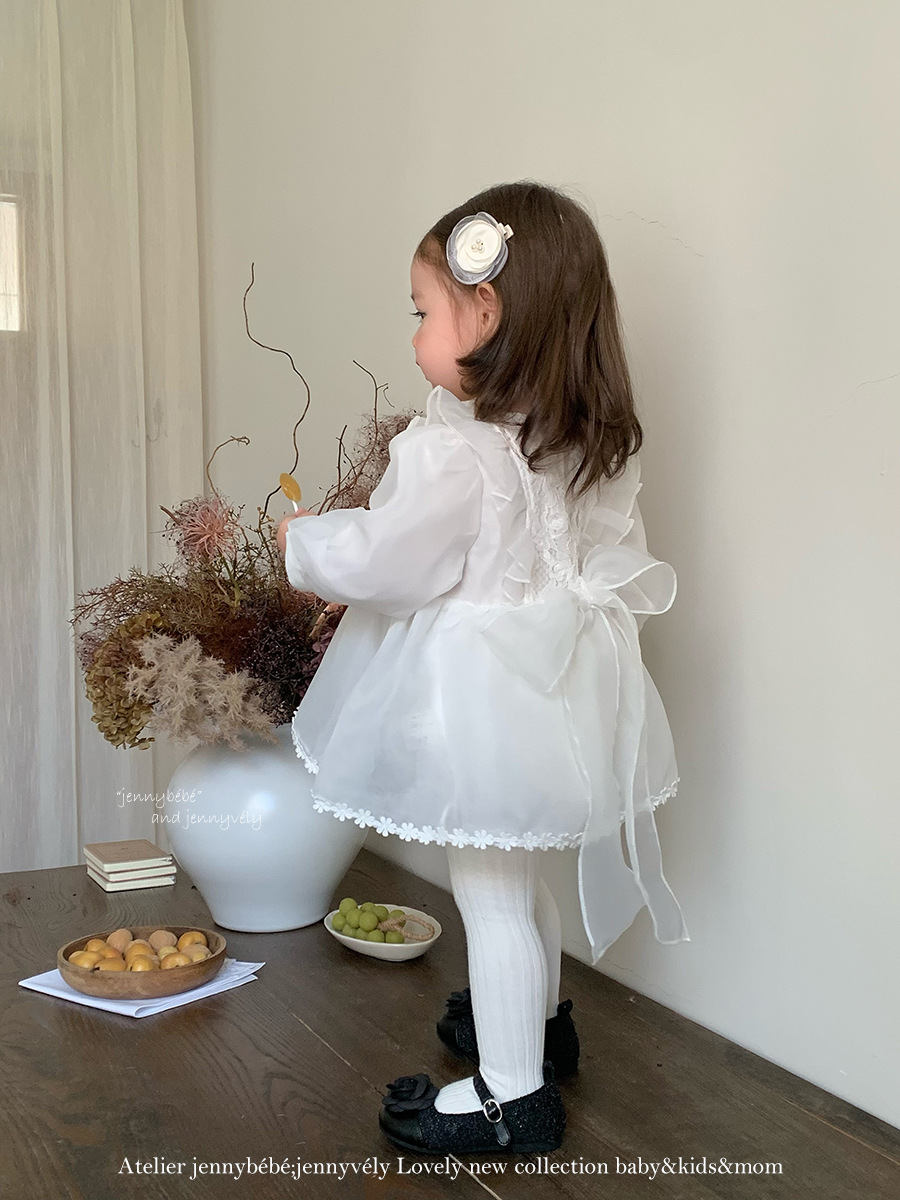 JE599｜(66cm-120cm) 玫瑰花白紗連身裙/包屁衣