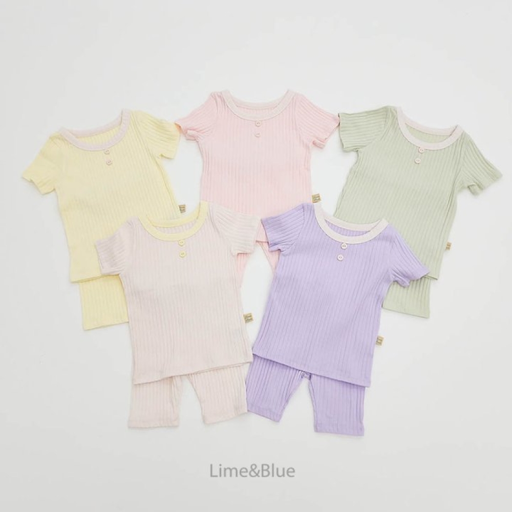 LIME&BLUE16｜(80-118cm)  鈕釦羅紋居家服