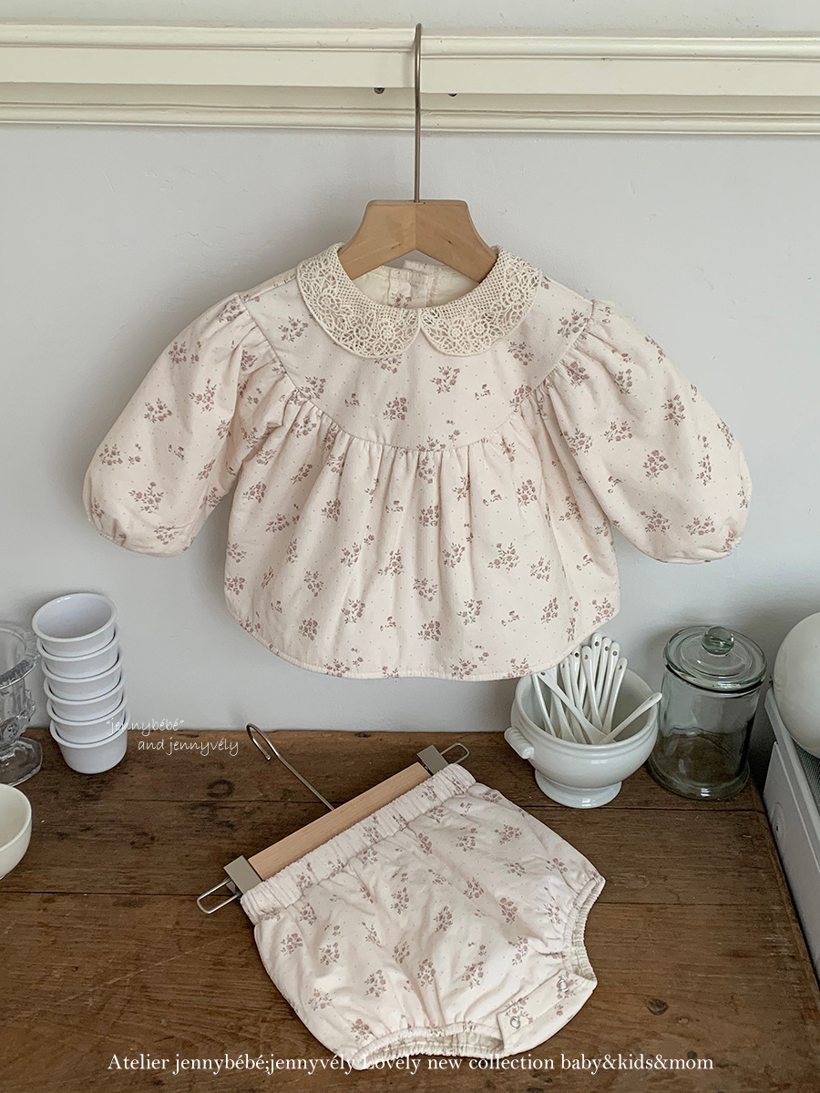 JE 651｜(73-100cm)  小花蕾絲包屁套裝