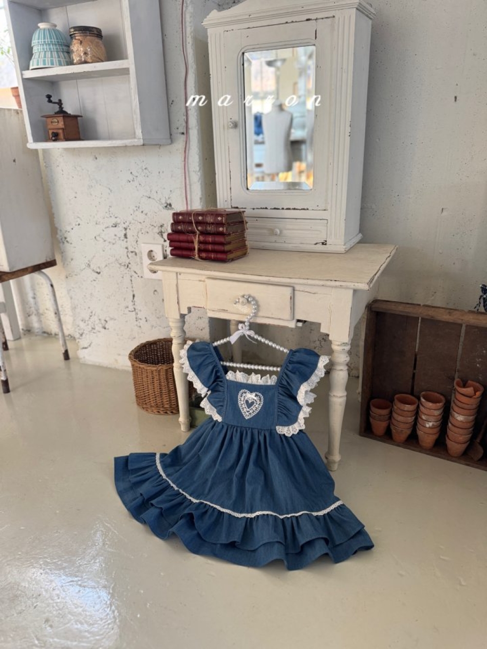 Marron25｜(1y-6y) 愛心刺繡蕾絲花邊洋裝