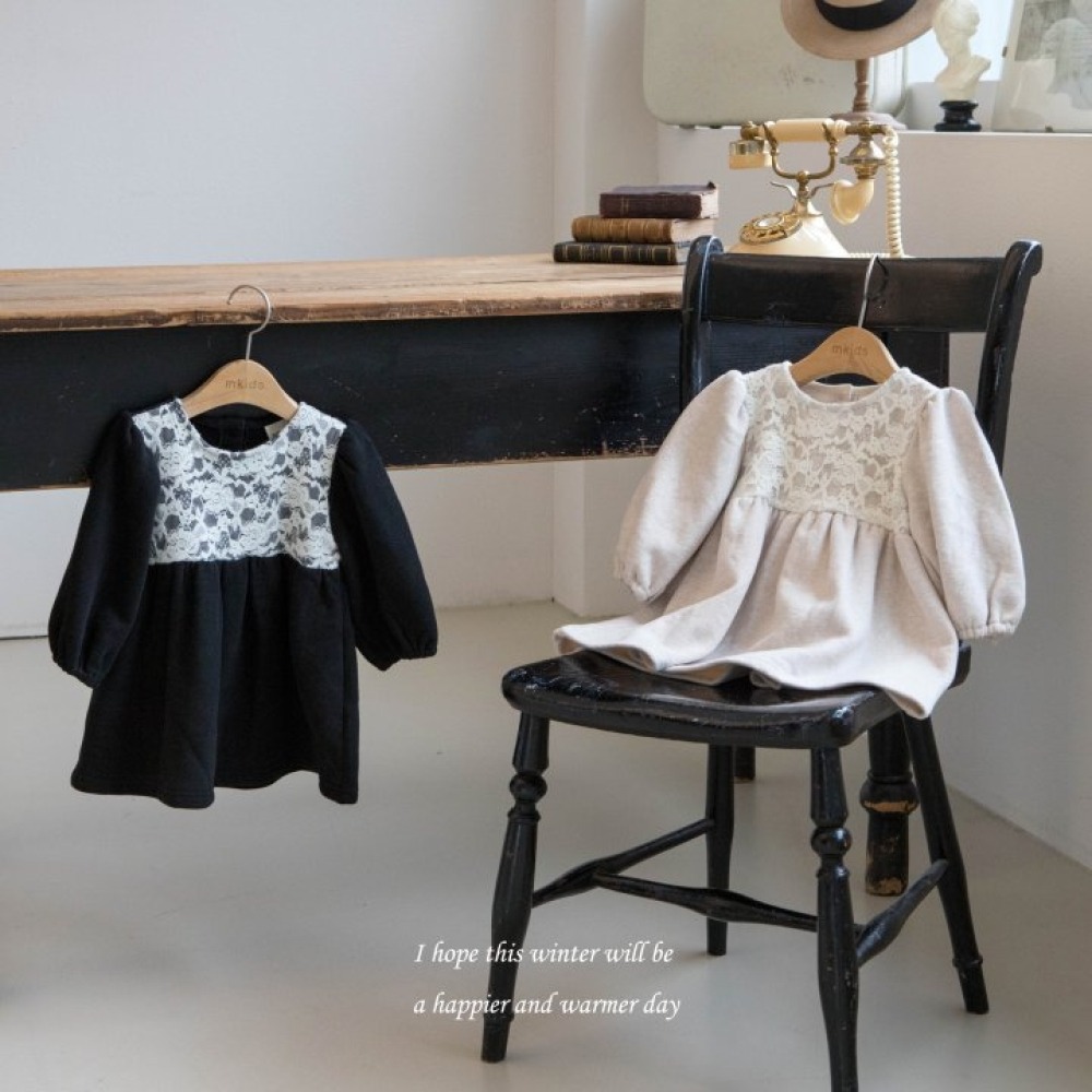 M-KIDS28｜(65-115cm) 2色蕾絲印花洋裝
