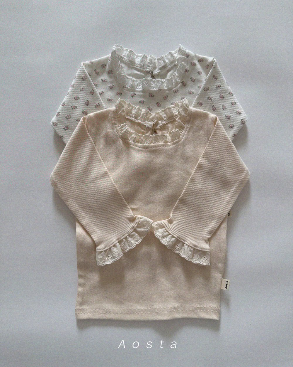 AOSTA43｜(6m-5y) 蕾絲滾邊碎花上衣