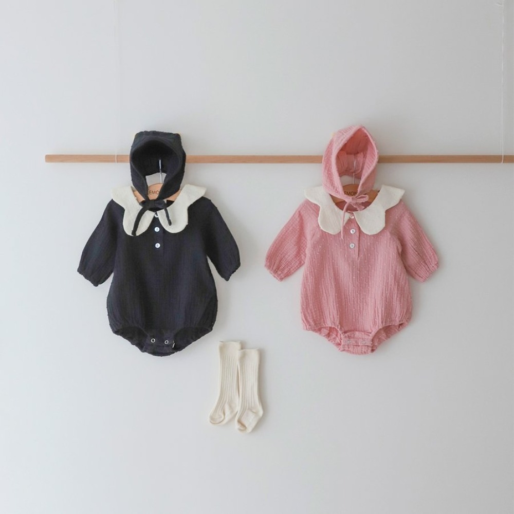 LEMONADE02｜(55cm-85cm) 2色花瓣領包屁衣含帽子