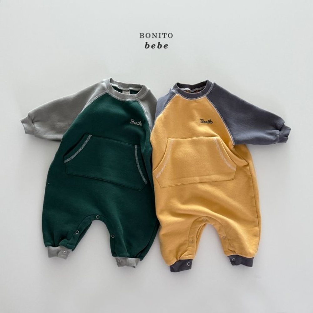 Bonito61｜(3m-18cm) 撞色小logo口袋連身衣