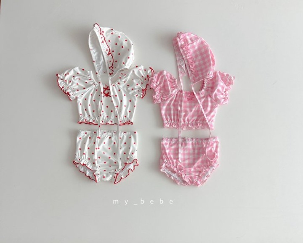 my_bebe04｜(75-105cm) 抓皺比基尼泳衣含泳帽