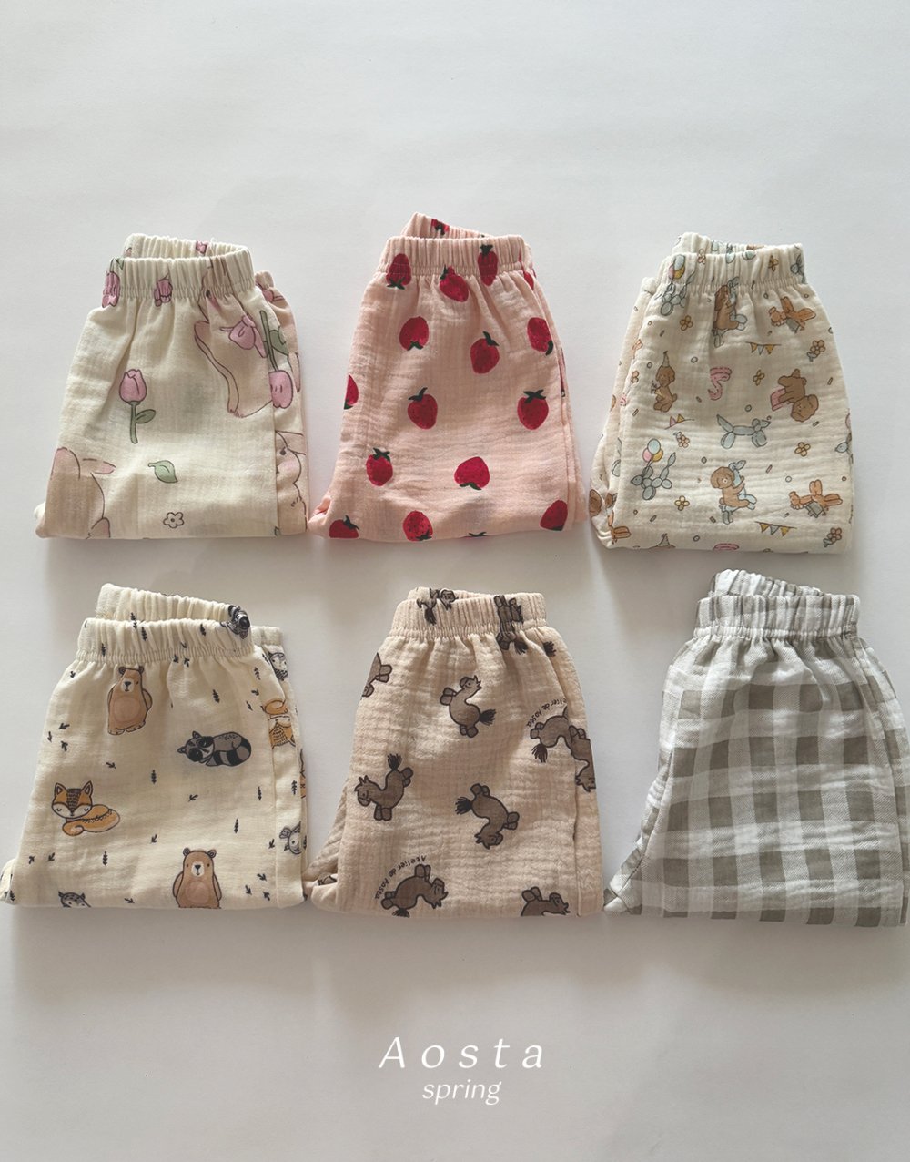 AOSTA23｜(6m-5y) 印花棉麻休閒縮口褲