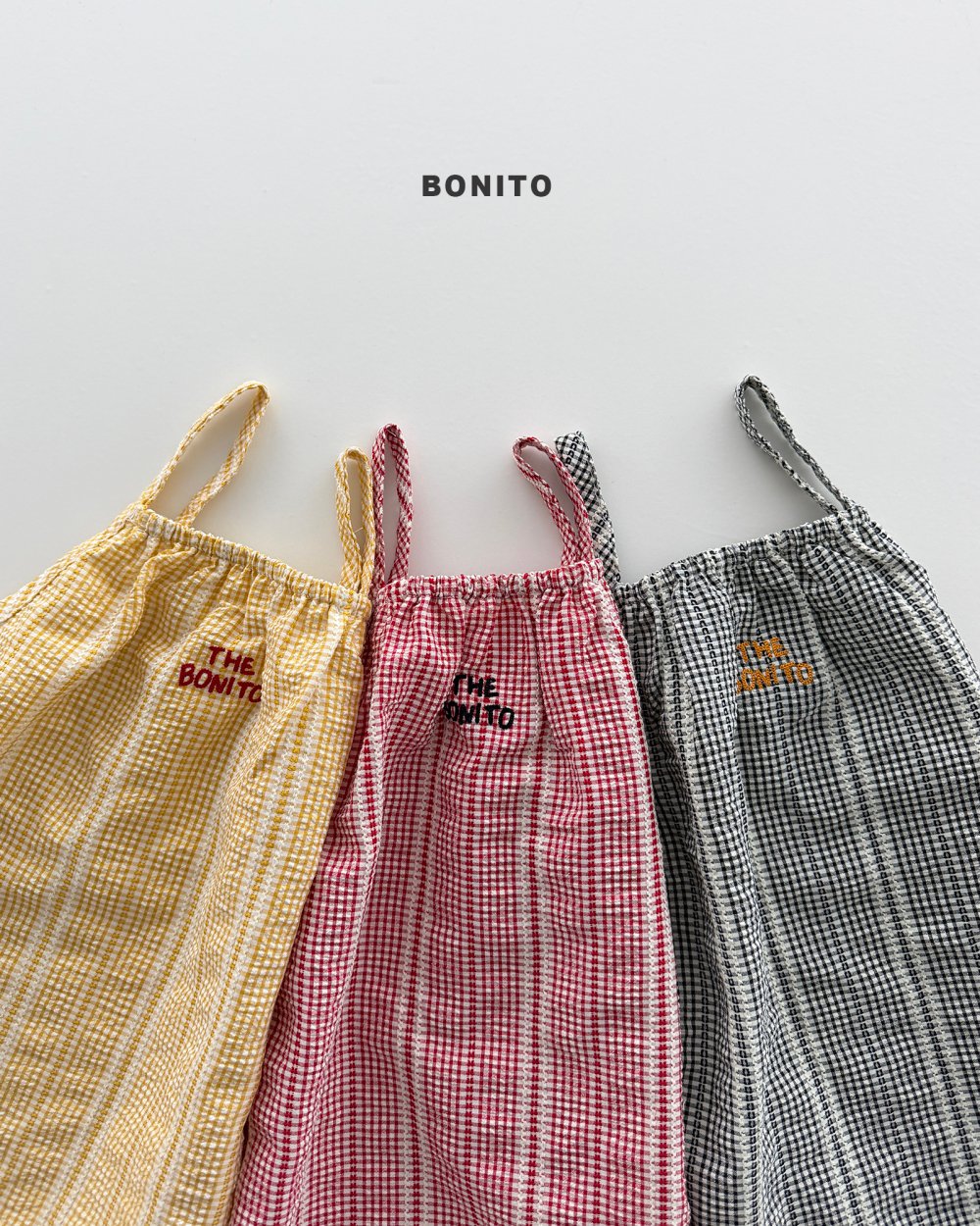 Bonito39｜(75cm-125cm) 3色編織格紋吊帶裙