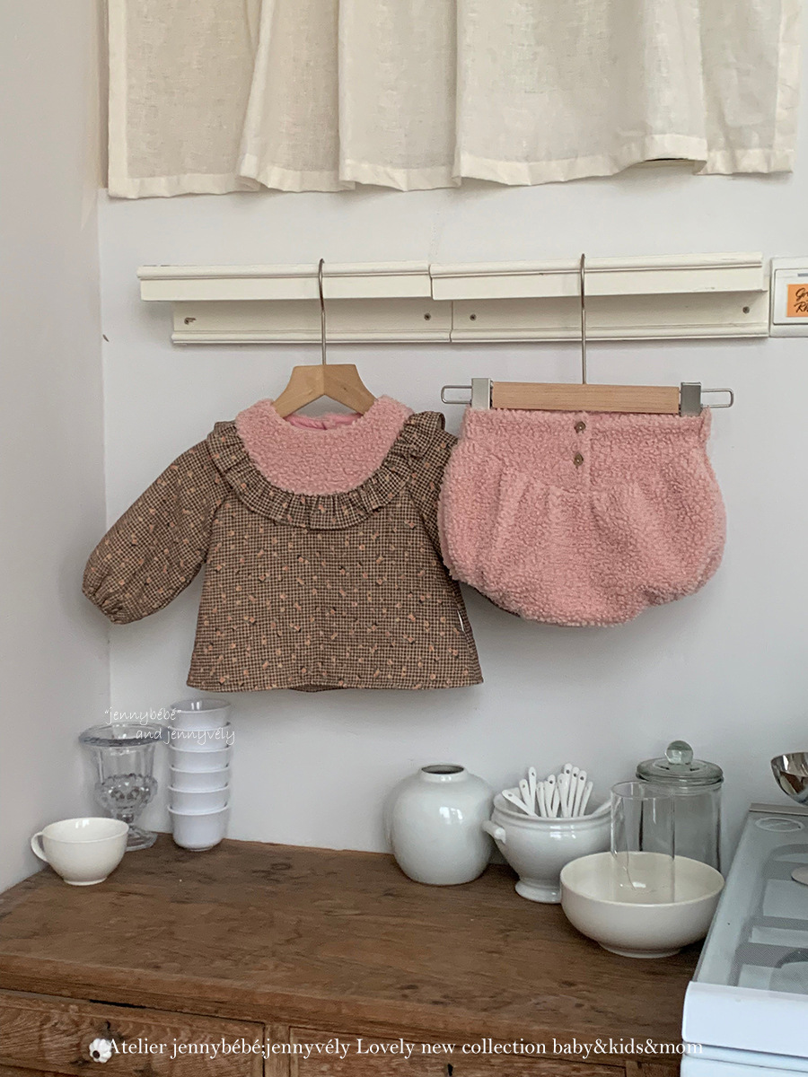 JE 642｜(80-110cm)  絨毛小碎花包屁裝