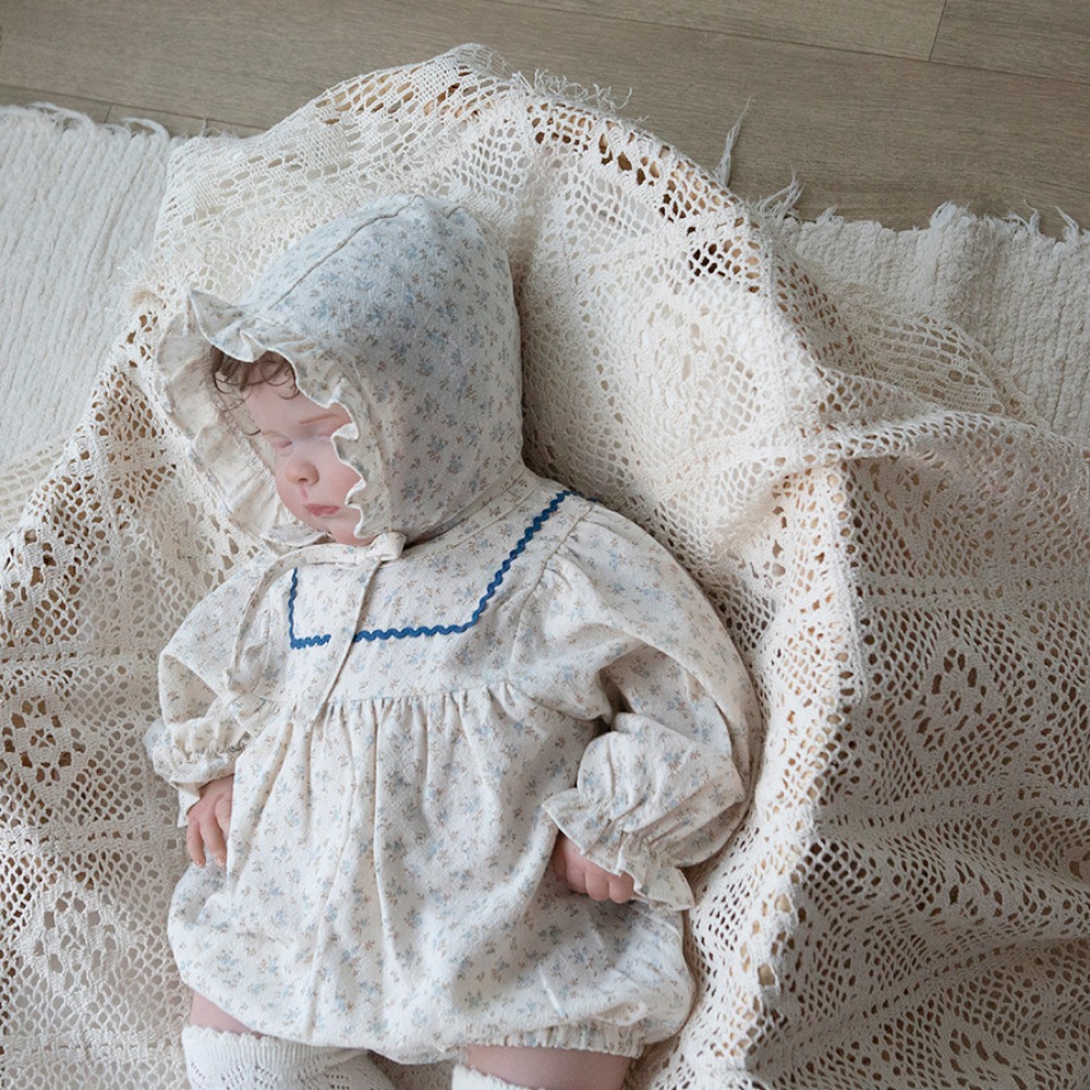 LEMONADE31｜(55cm-85cm) 2色碎花荷葉縮口袖包屁衣含帽子