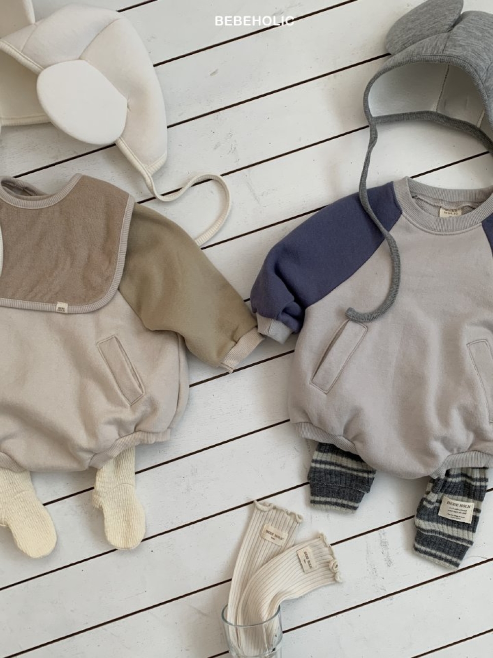 Bebe holic58｜(3m-18m) 撞色口袋包屁衣