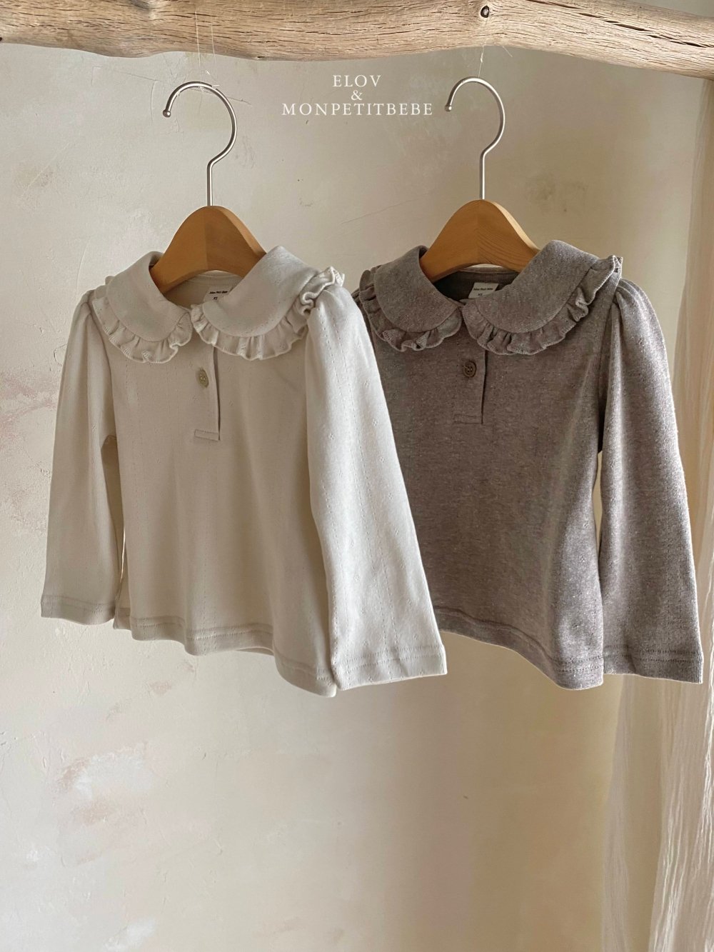 Monpetitbebe16｜(70-110cm) 荷葉領邊上衣