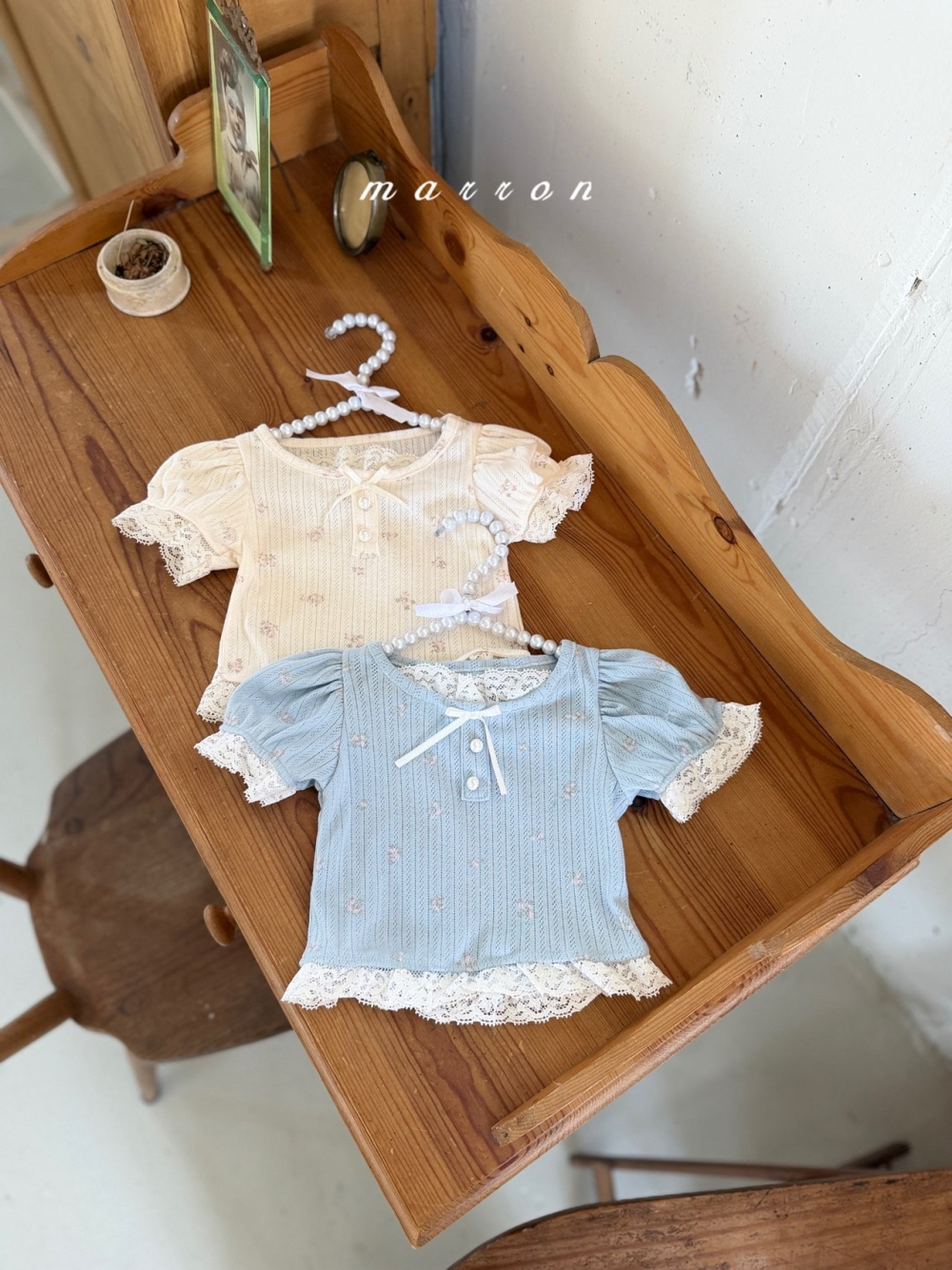 Marron32｜(1y-6y) 蕾絲花邊鈕釦上衣