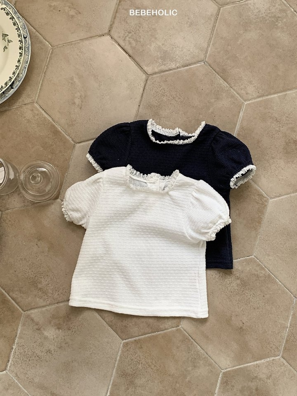 Bebe holic43｜(3m-18m) 蕾絲泡泡袖上衣