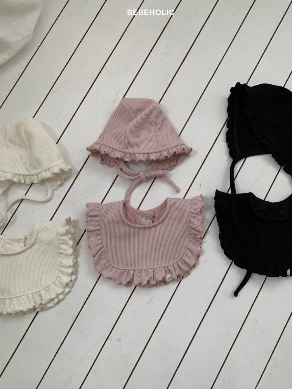 Bebe holic16｜(3m-18m) 摺邊背心/摺邊帽子套裝