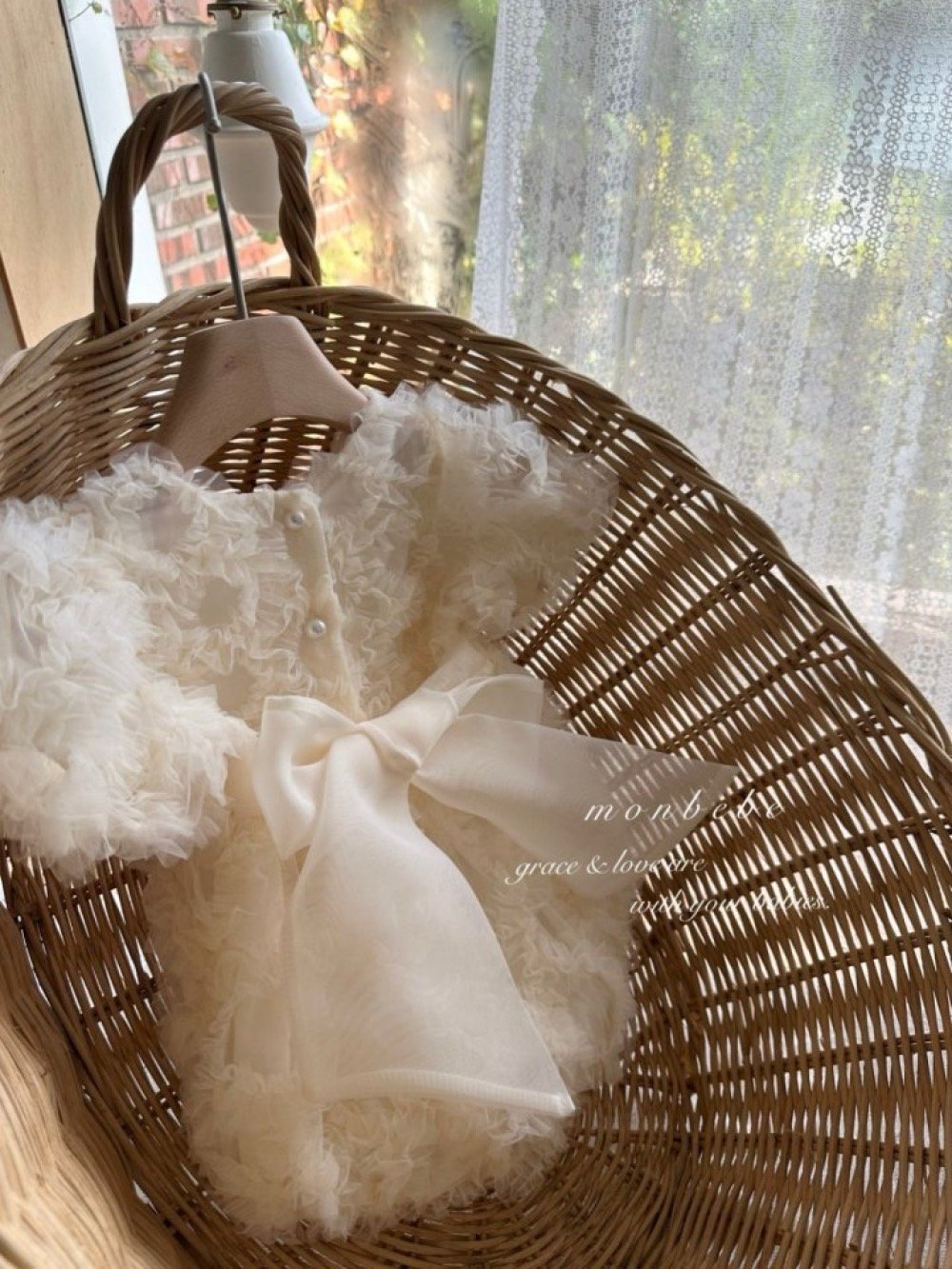 MONBEBE19｜(6m-24m) 層次薄紗綁帶包屁衣