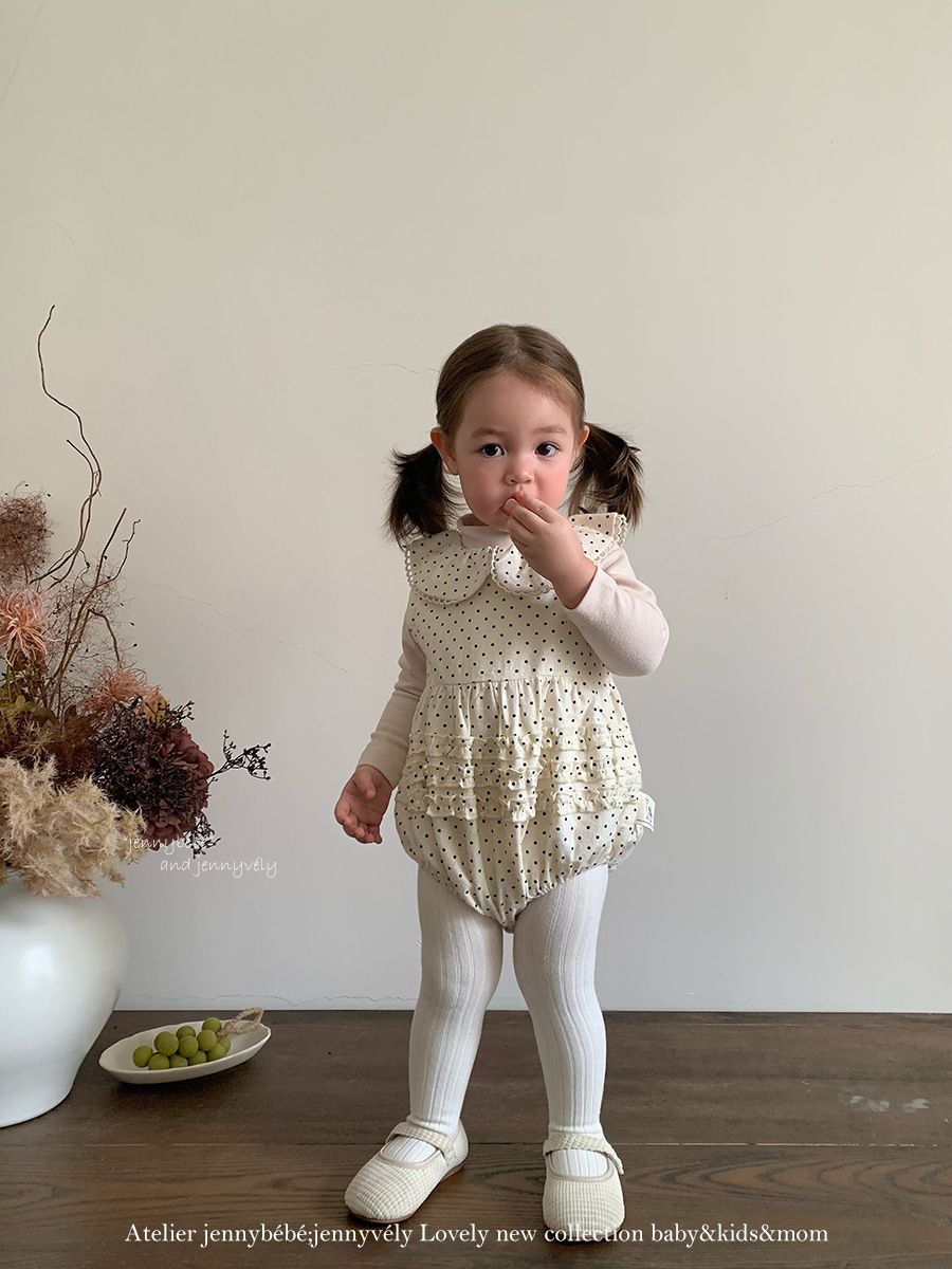 JE594｜(66cm-90cm) 可爱圓點娃娃領包屁衣/高領上衣