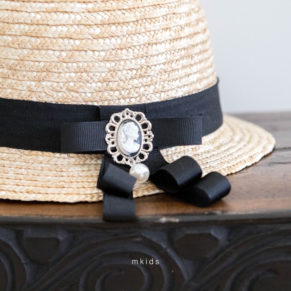 M-KIDS54｜(65-115cm) 法式徽章緞帶草帽