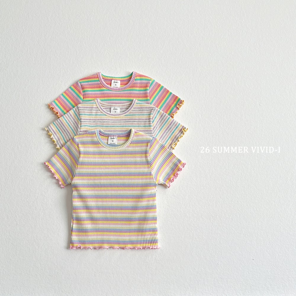 vivid49｜(78cm-125cm) 3款彩虹條紋木耳邊上衣