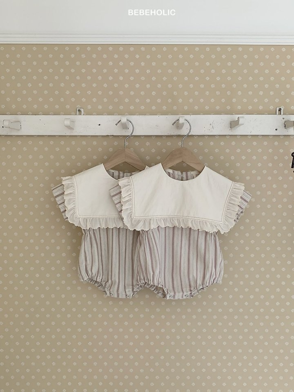 Bebe holic20｜(3m-18m) 翻領條紋連身服