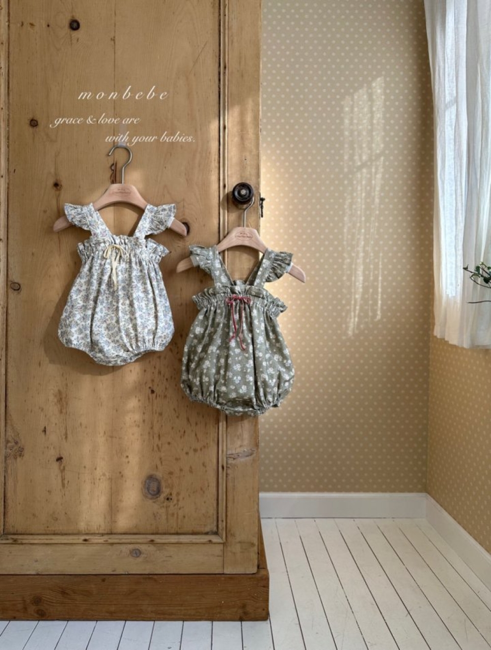 MONBEBE03｜(3m-24m) 春日碎花荷葉包屁衣