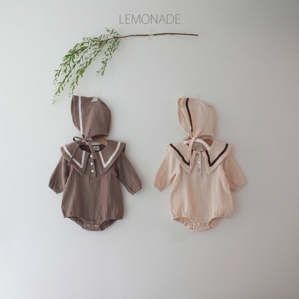 LEMONADE44｜(55cm-85cm) 2色尖翻領包屁衣含帽子