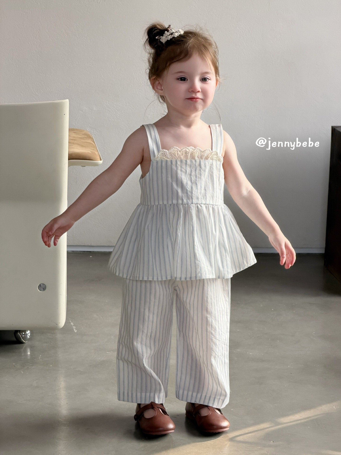 JE702｜(80-110cm)  花邊平口無袖條紋套裝