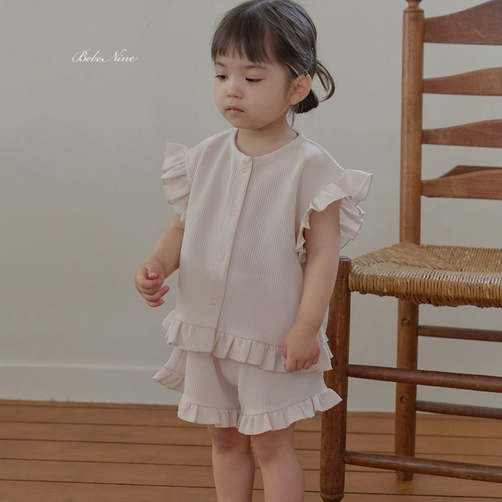 bebe nine45  (65cm-115cm) 2色荷葉鈕釦開衫套裝