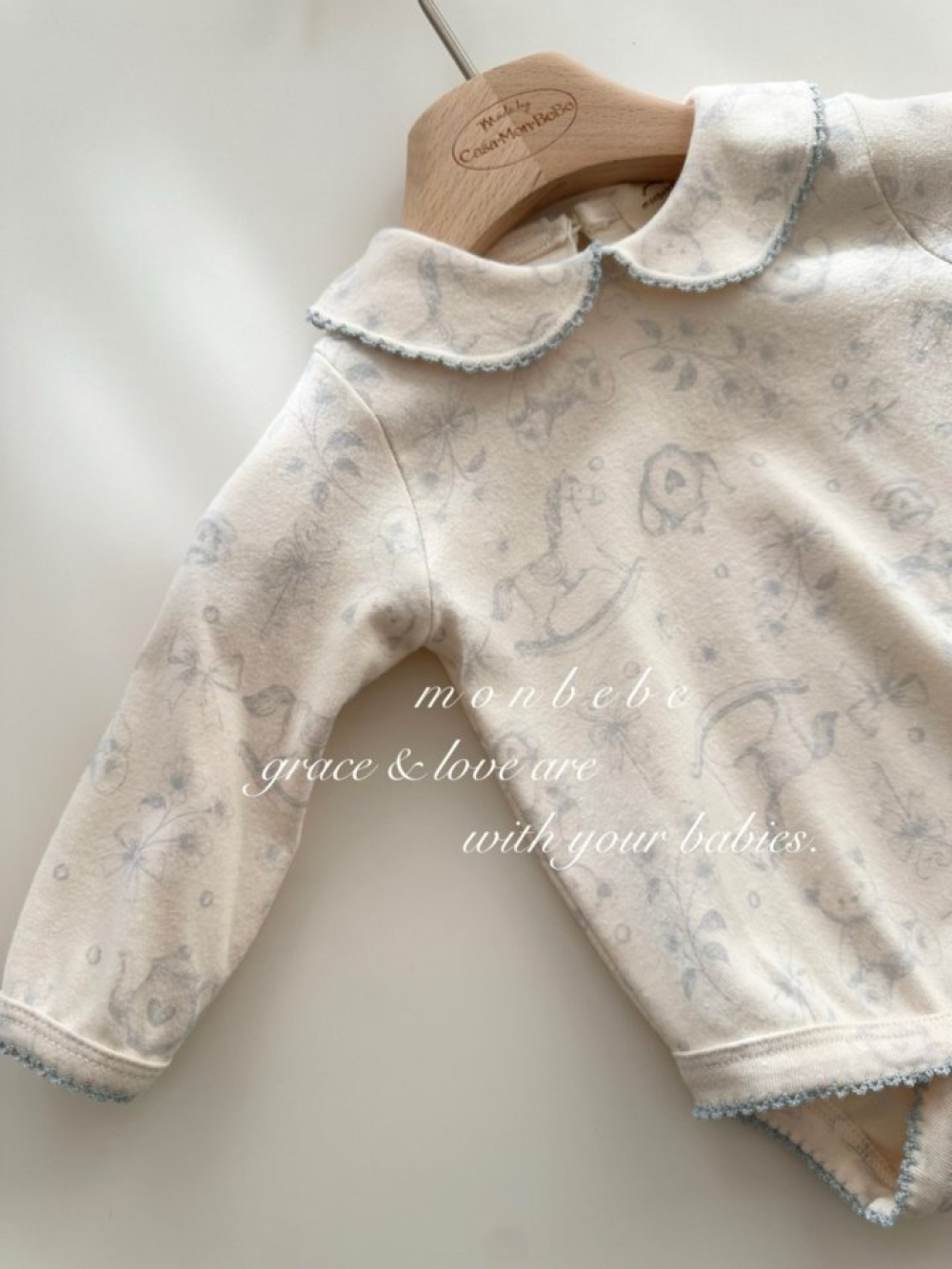 MONBEBE11｜(3m-24m) 滾邊北歐印花包屁衣