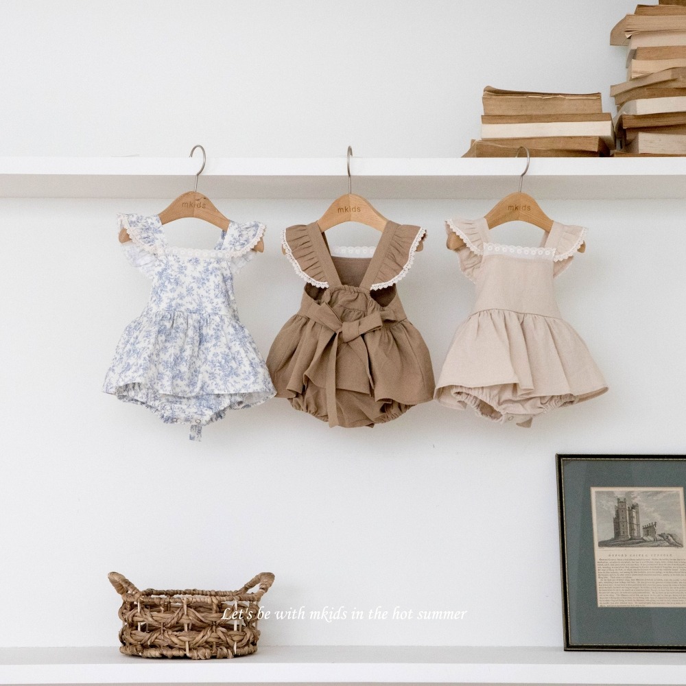 M-KIDS36｜(65-80cm) 綁帶摺邊包屁衣