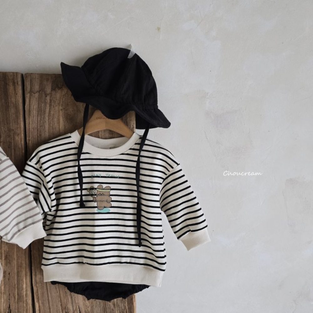 Choucream01｜(6m-18m) 羽球小熊條紋上衣