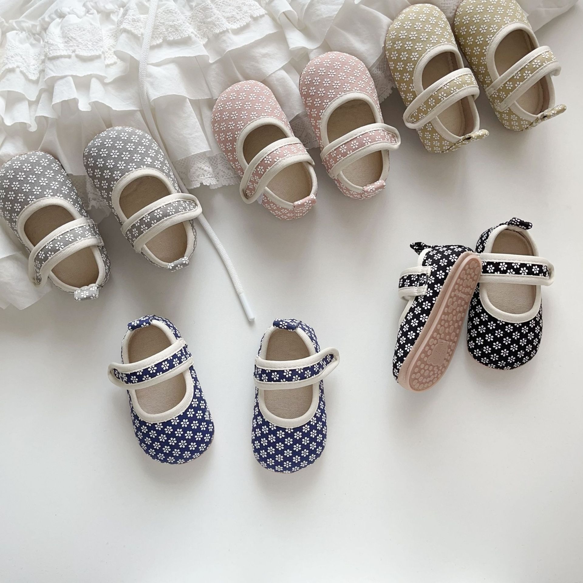 日系小花學步鞋