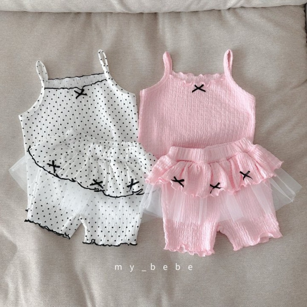 my_bebe20｜(80-120cm) 抓皺無袖緞帶套裝