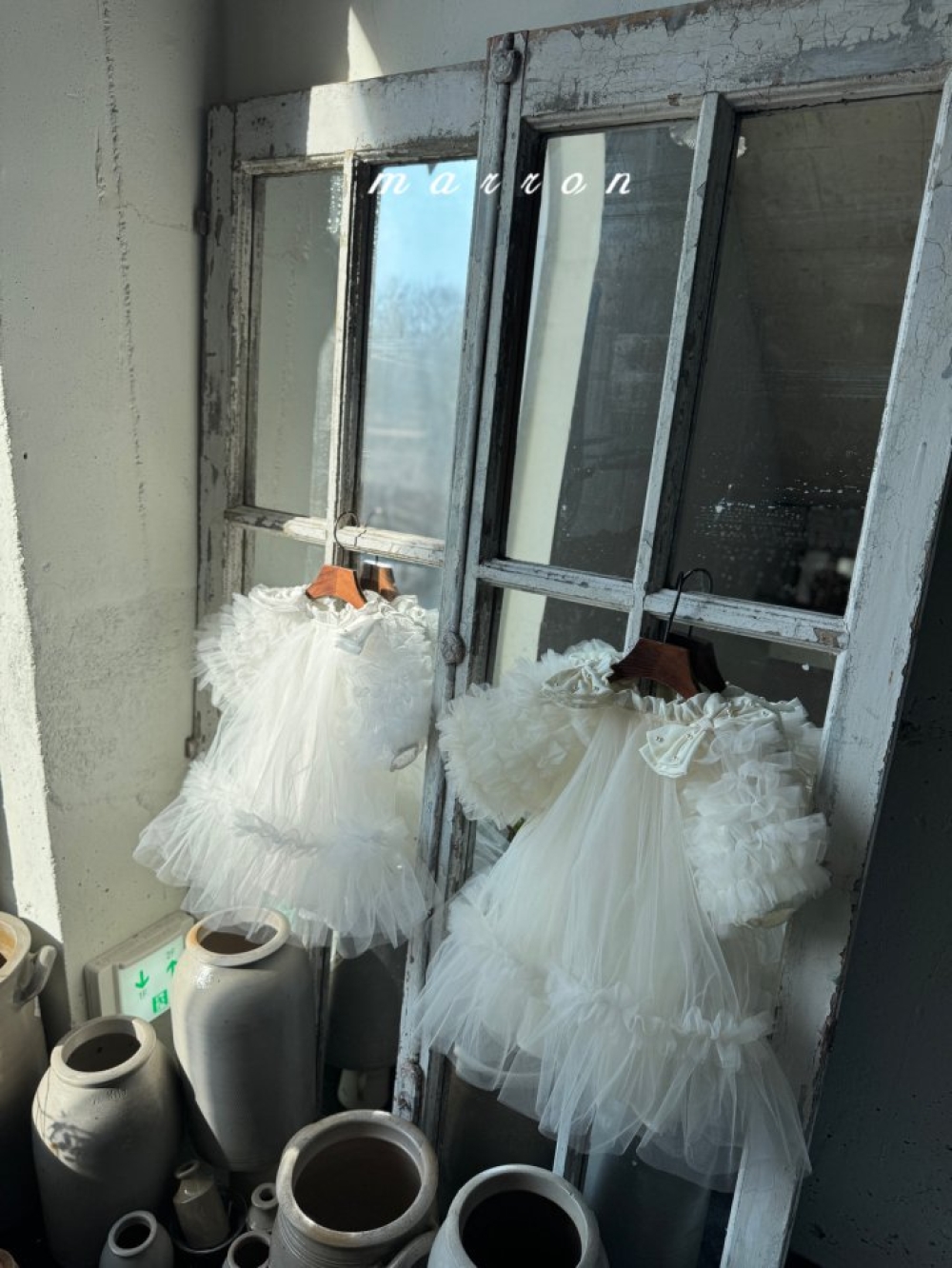 Marron23｜(1y-6y) 薄紗滾邊蓬蓬袖洋裝