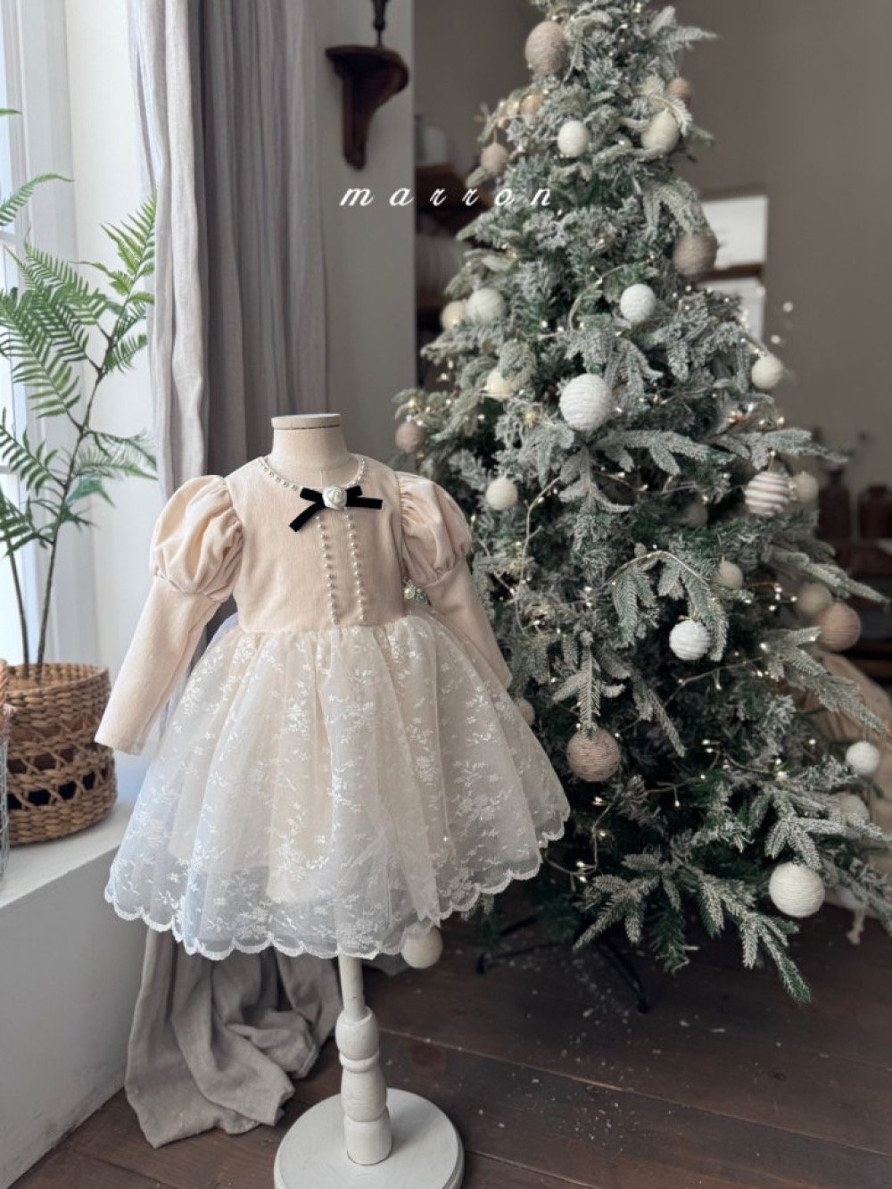 Marron 60｜(1y-6y) 宮廷袖珍珠蕾絲紗洋裝