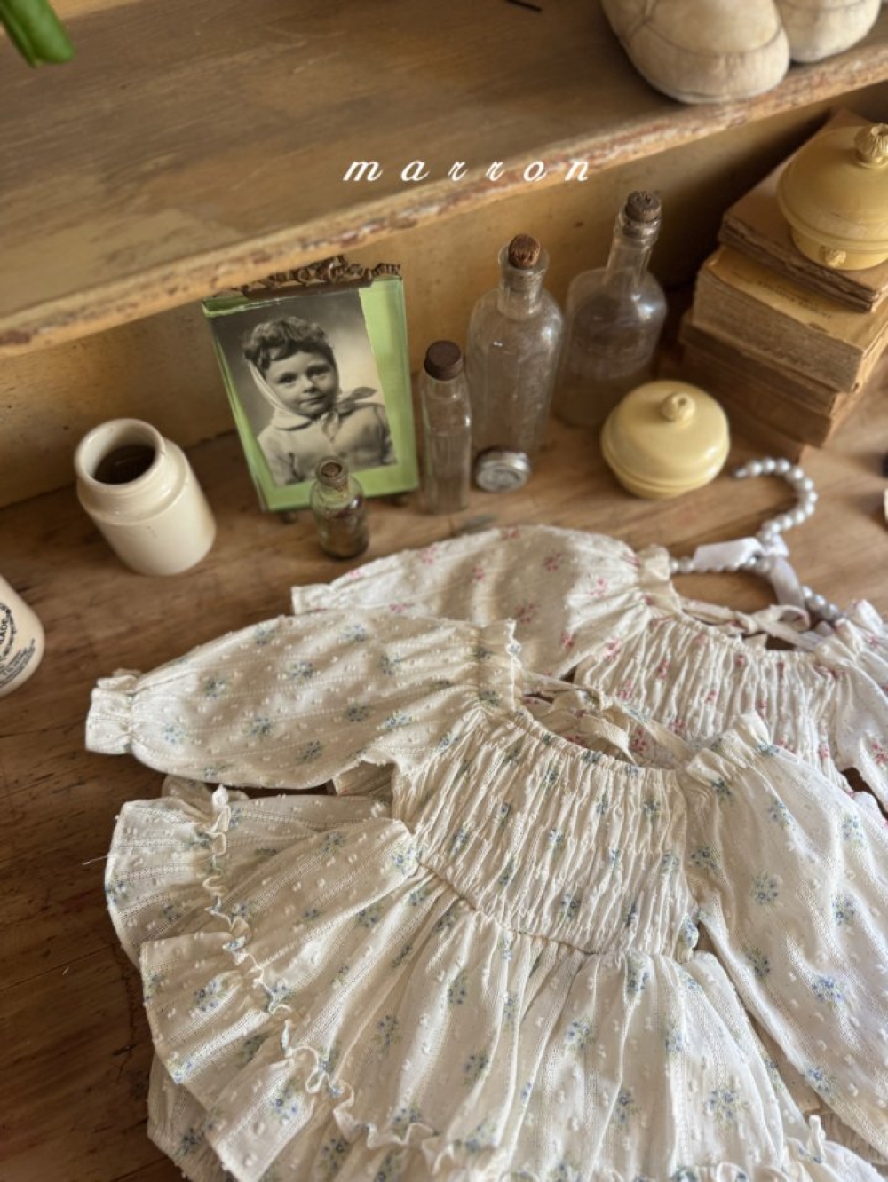 Marron32｜(3m-18m) 春日碎花荷葉包屁裙