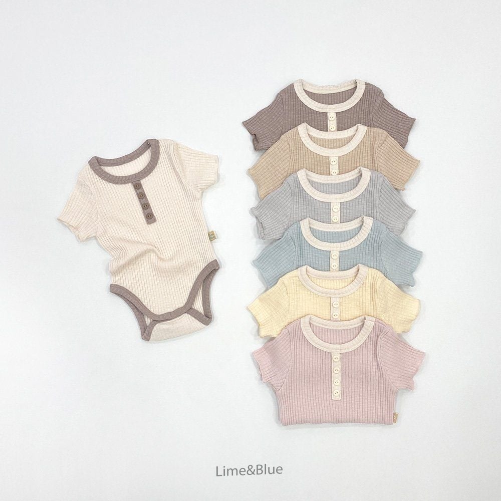 LIME&BLUE04｜(55-80cm)  素色鈕釦包屁衣