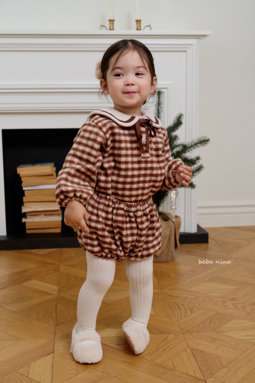 bebe nine59 (65cm-85cm) 3色格紋圓領段帶包屁套裝