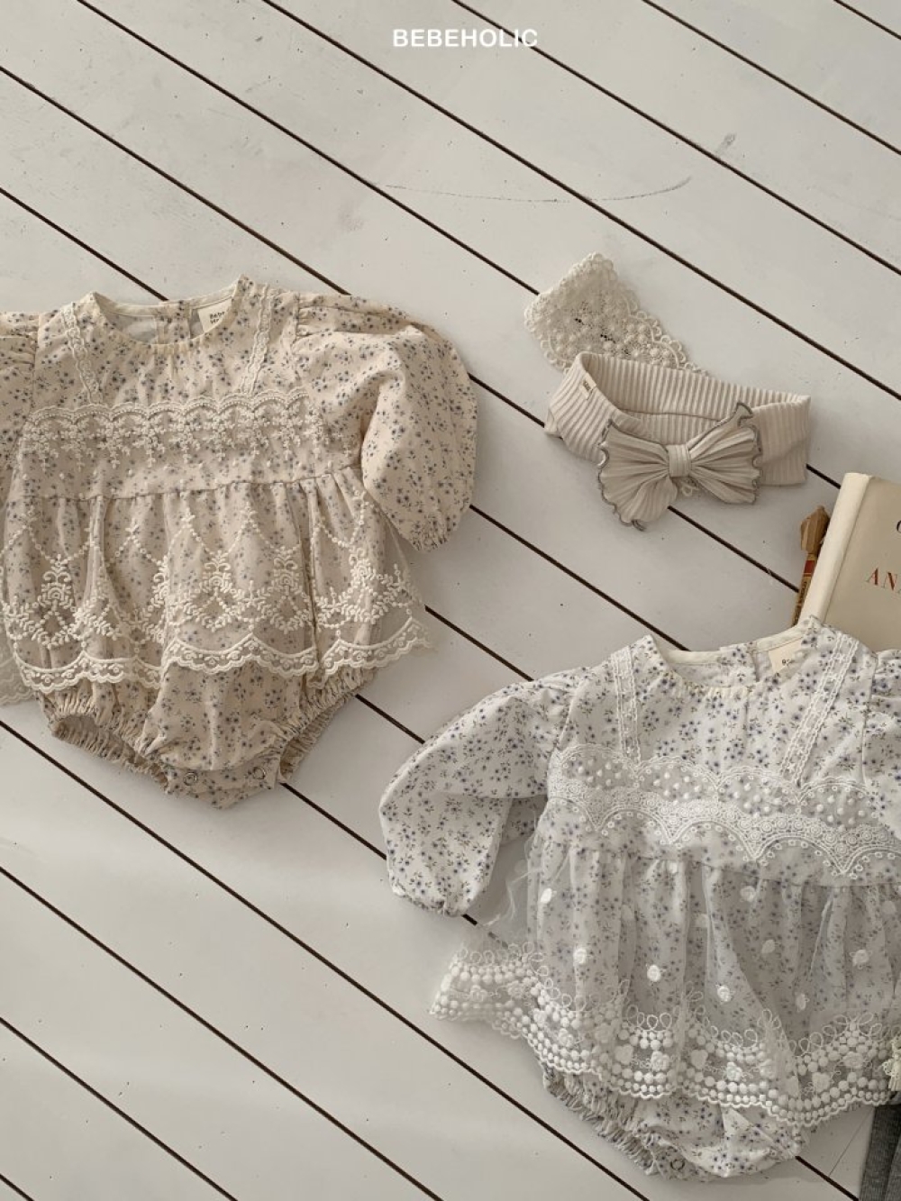 Bebe holic44｜(3m-18m) 碎花蕾絲裙包屁衣