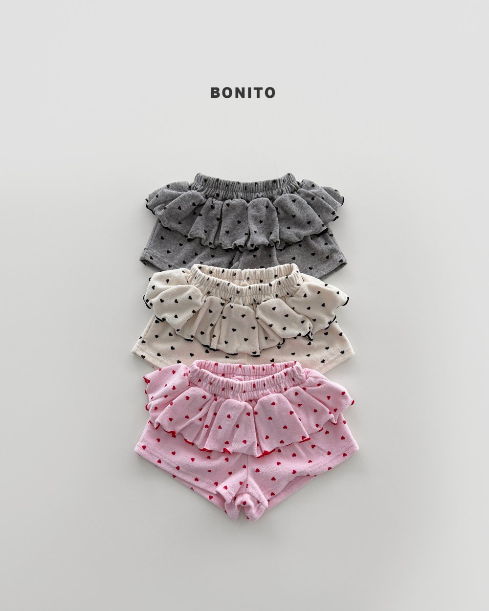 Bonito35｜(75cm-125cm) 3色小愛心荷葉邊短褲