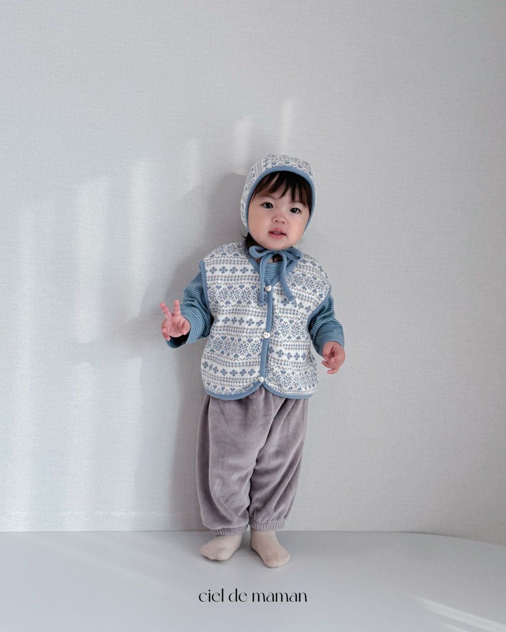 Cieldemaman10｜(6M~24M)  2色雪花針織背心含帽子
