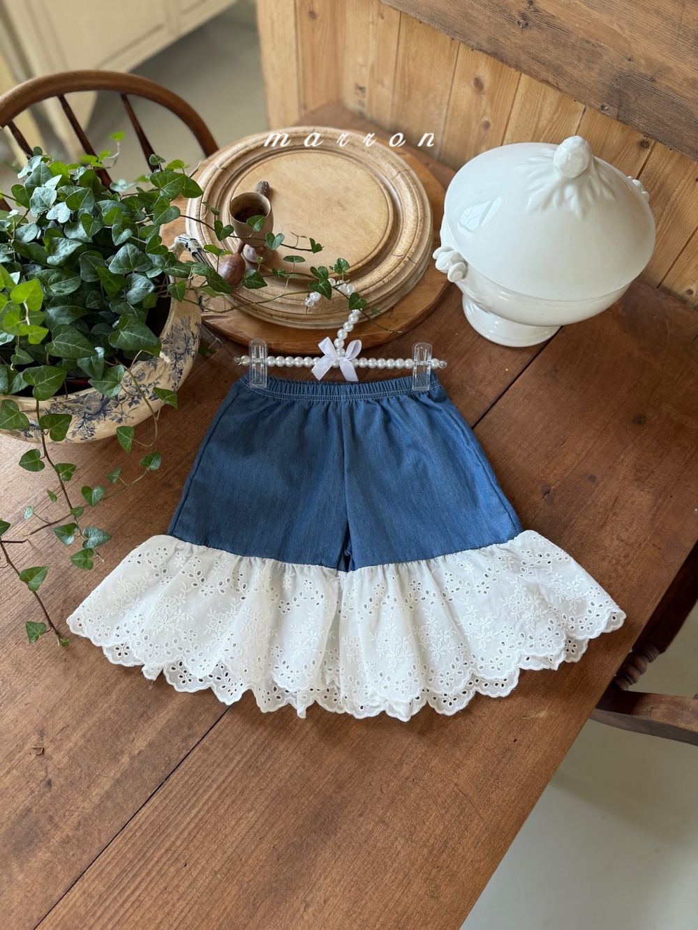 Marron16｜(1y-6y) 蕾絲闊腿九分褲