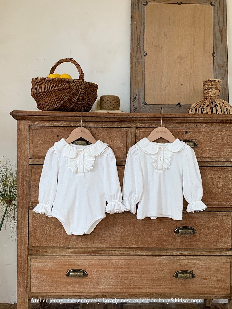 JE554｜(73-100cm) 宮廷風花邊領上衣/包屁衣