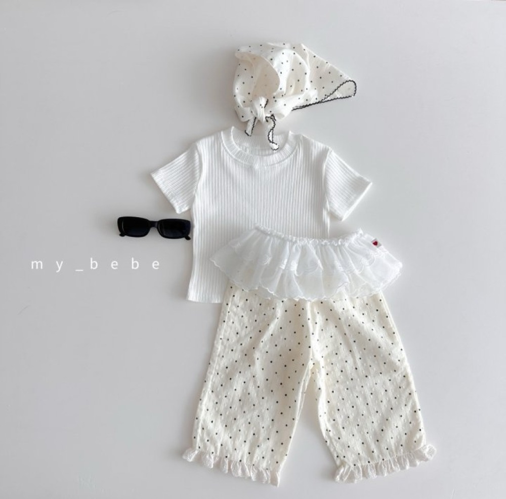 my_bebe30｜(80-120cm) 蕾絲邊直筒長褲