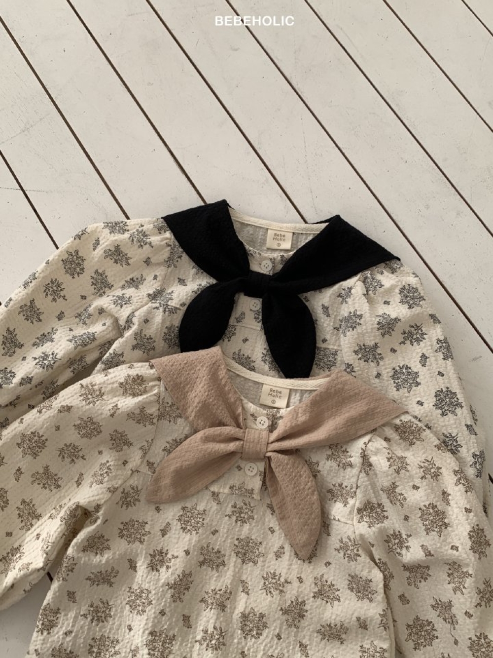 Bebe holic41｜(3m-18m) 領結碎花娃娃袖襯衫