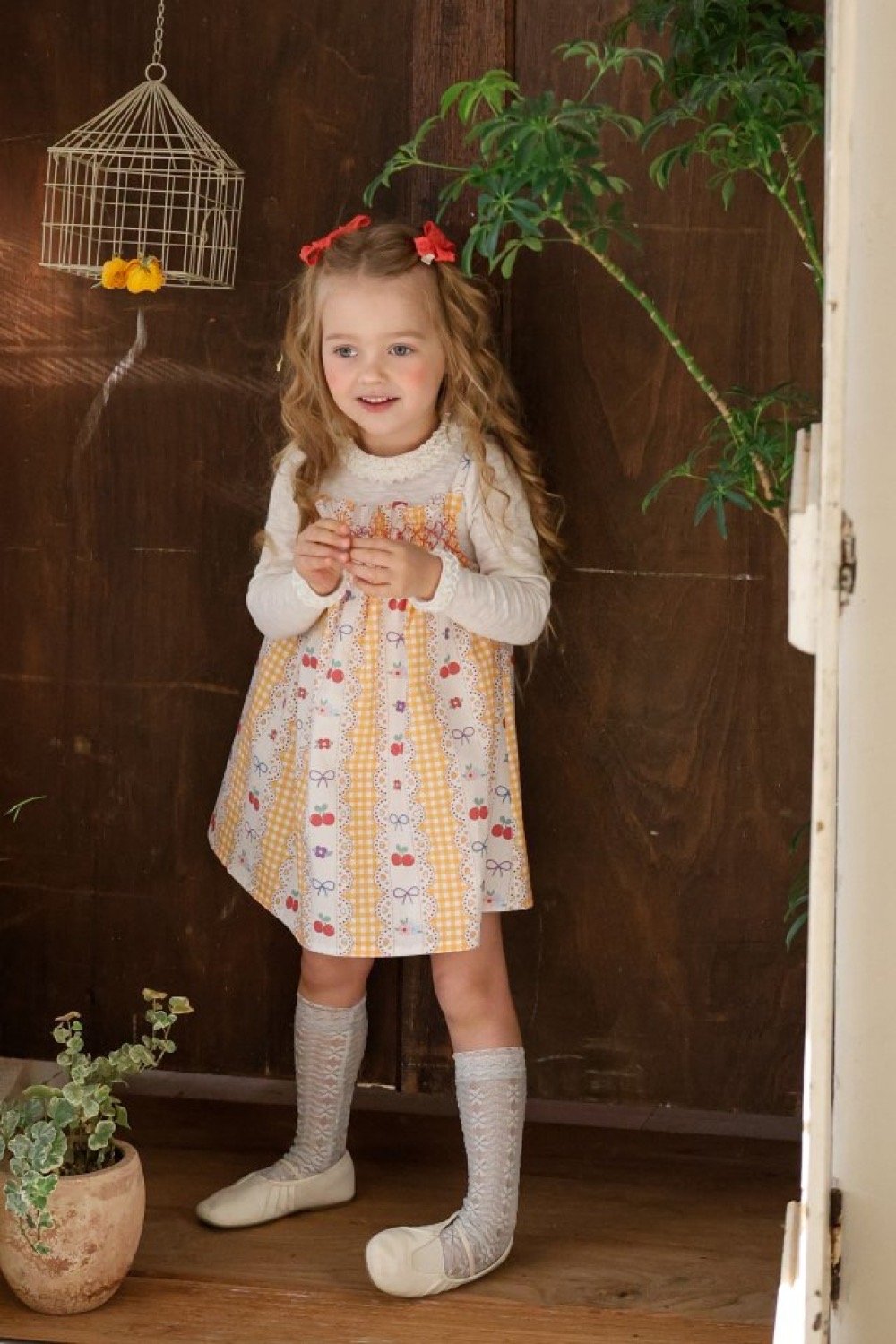 FLO10｜(75-140) 3色櫻桃碎花細肩洋裝