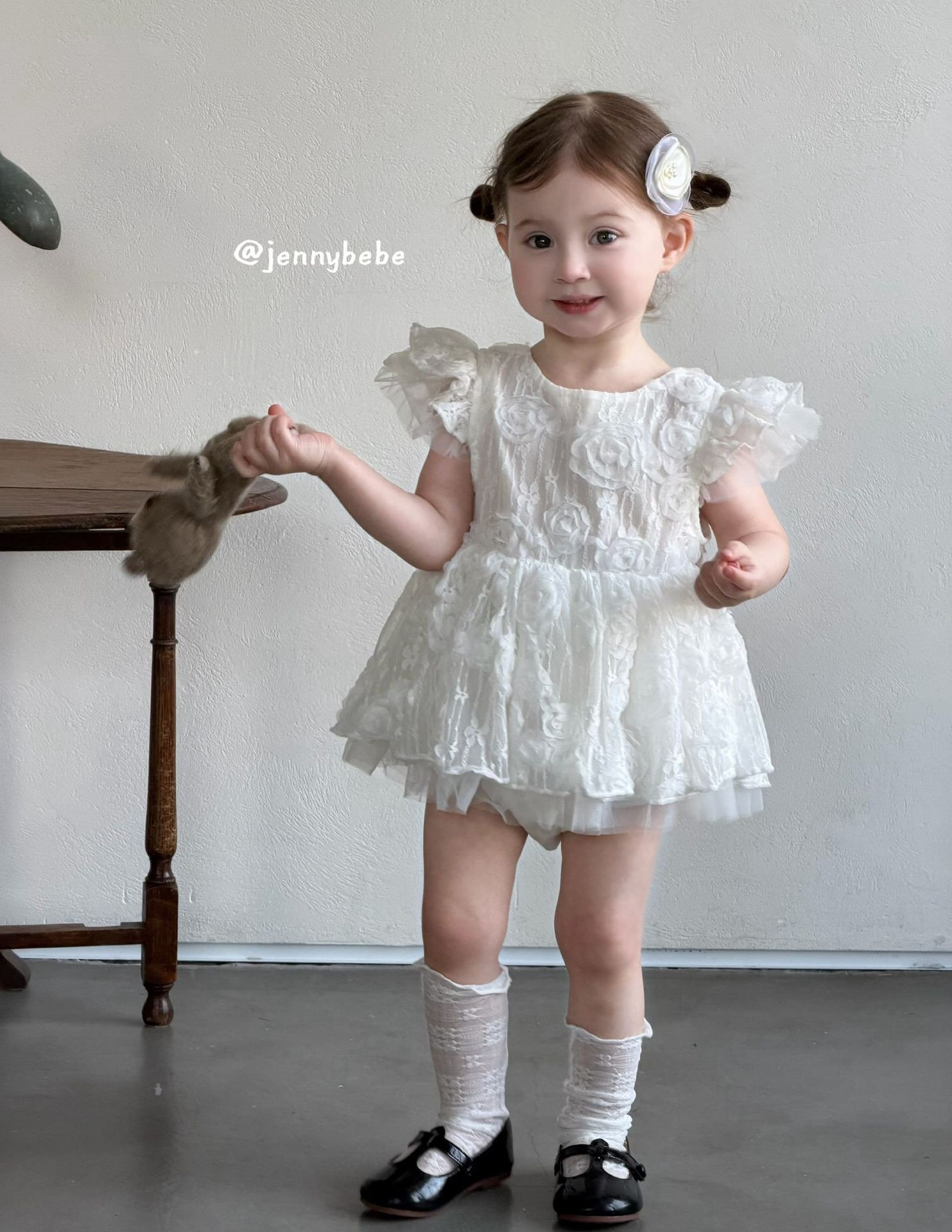 JE706｜(66-120cm) 玫瑰薄紗緞帶包屁衣/洋裝