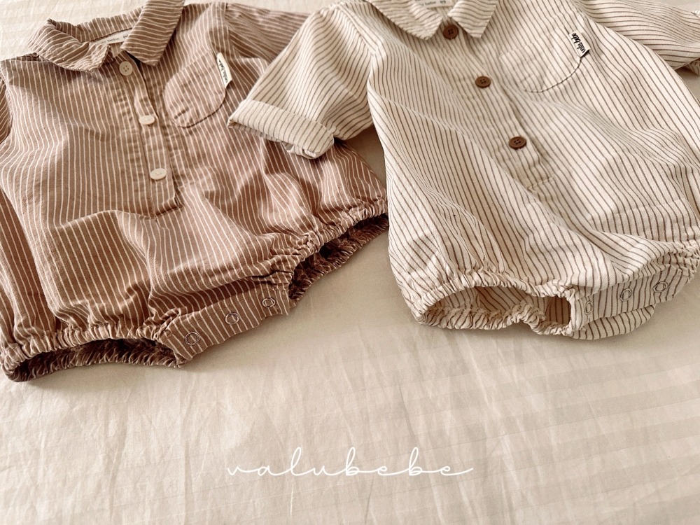 Valubebe54｜(65-80) 條紋襯衫包屁衣