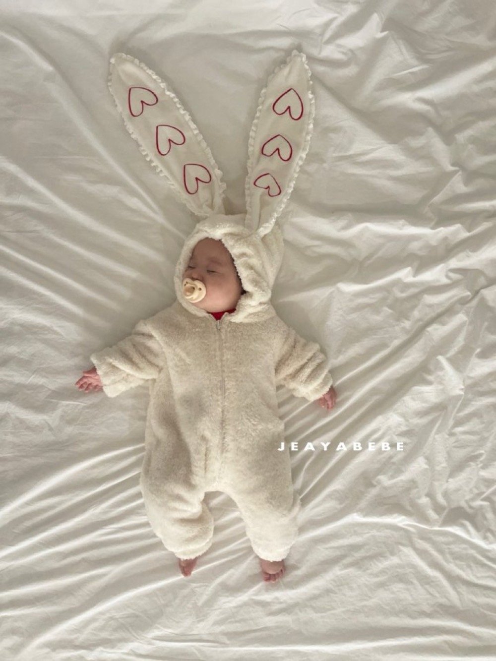 JEAYA07｜(3m-12m) 2色刷毛愛心兔耳連身衣