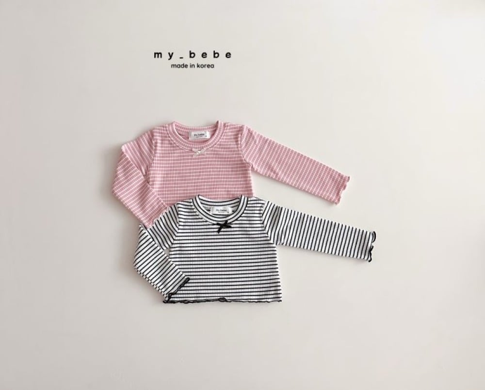 my_bebe02｜(-12m-7y) 條紋蝴蝶結捲邊上衣