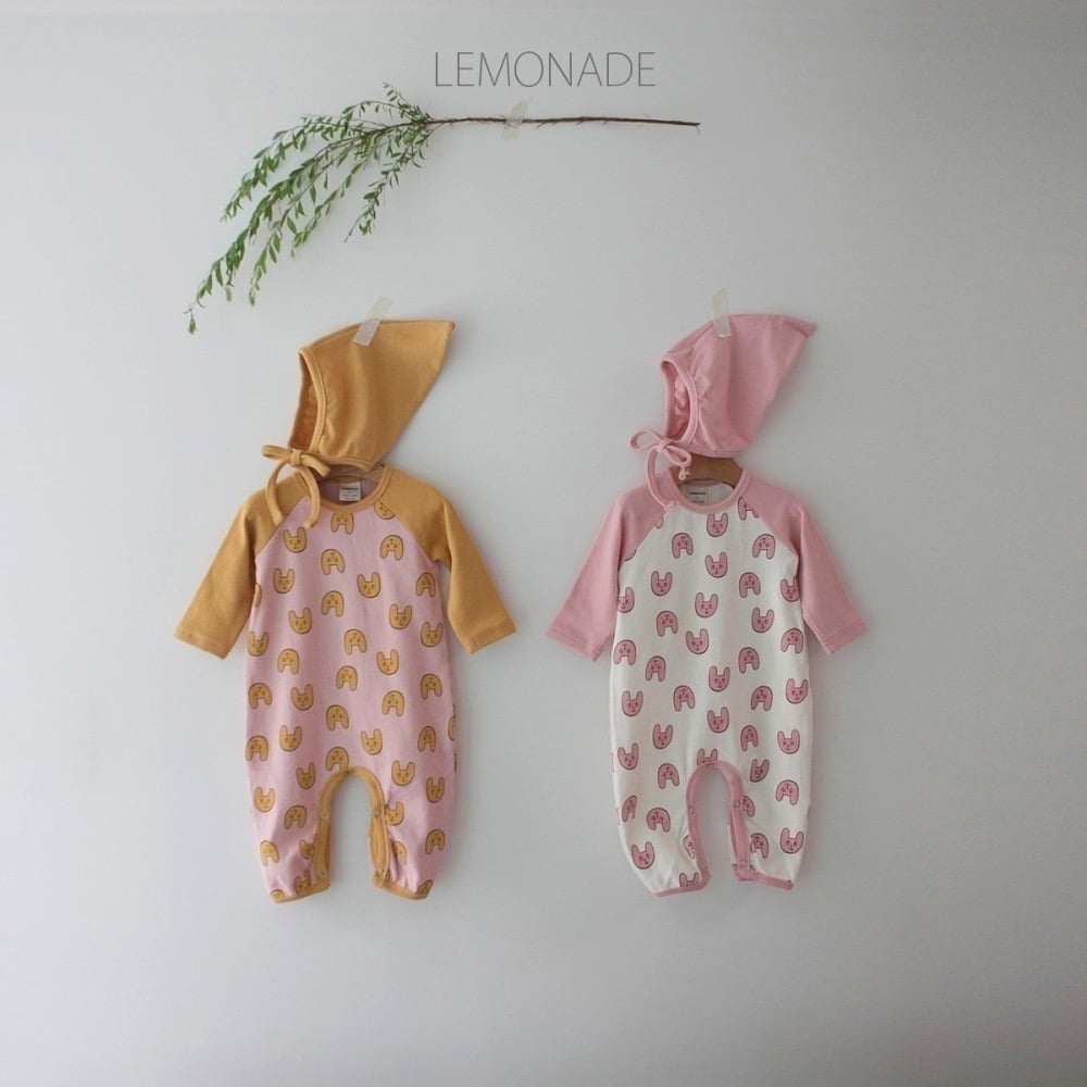 LEMONADE42｜(55cm-85cm) 2色印花連身衣含帽子